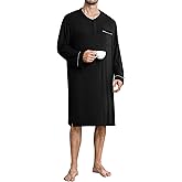SWOMOG Men's Nightshirt Long Sleeve Nightgown Soft Loose Sleepwear Comfy Big & Tall Henley Sleep Shirt for Sleeping S-XXL