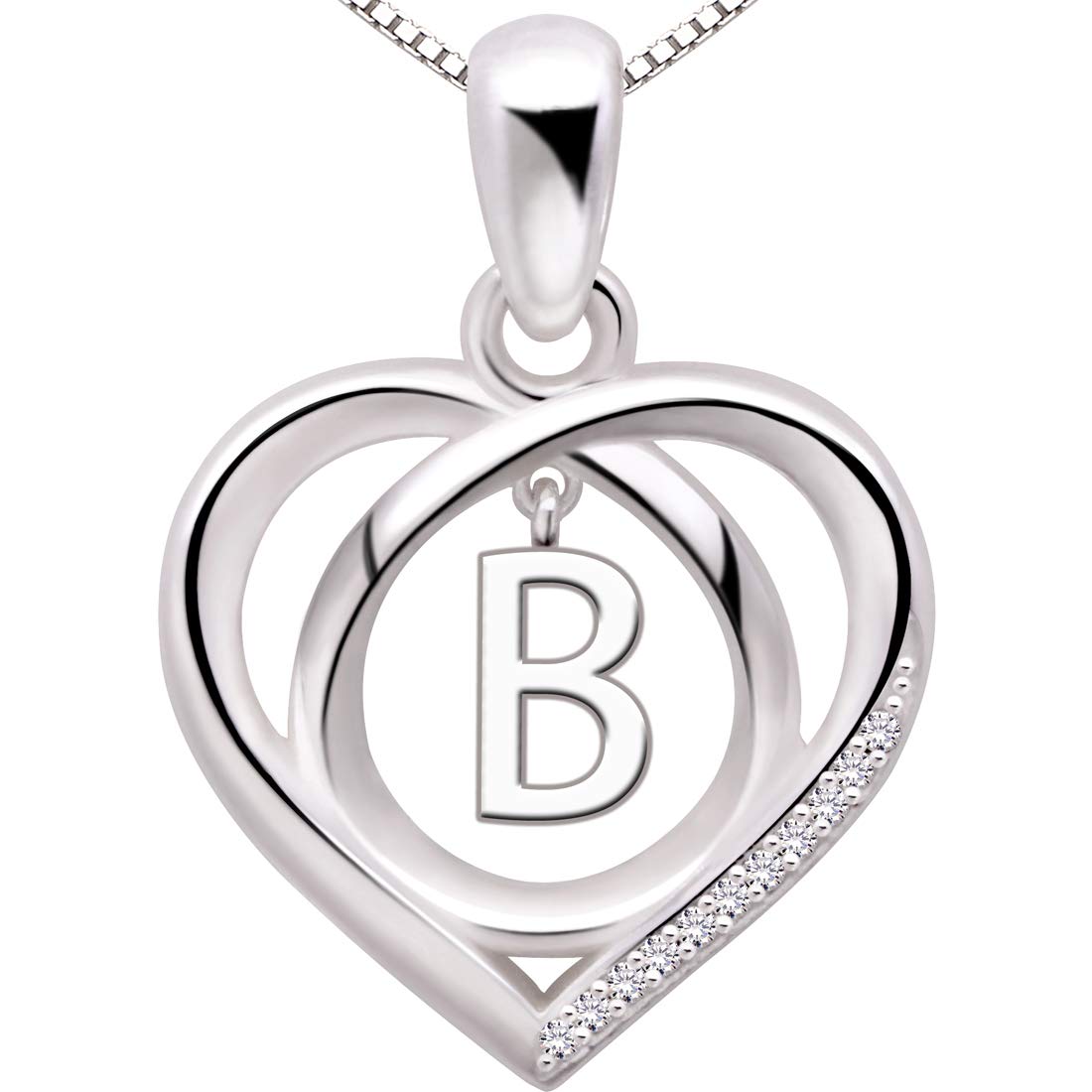 ALOV Jewelry Sterling Silver Initial B Letter Alphabet Love Heart Cubic Zirconia Pendant Necklace — image 1