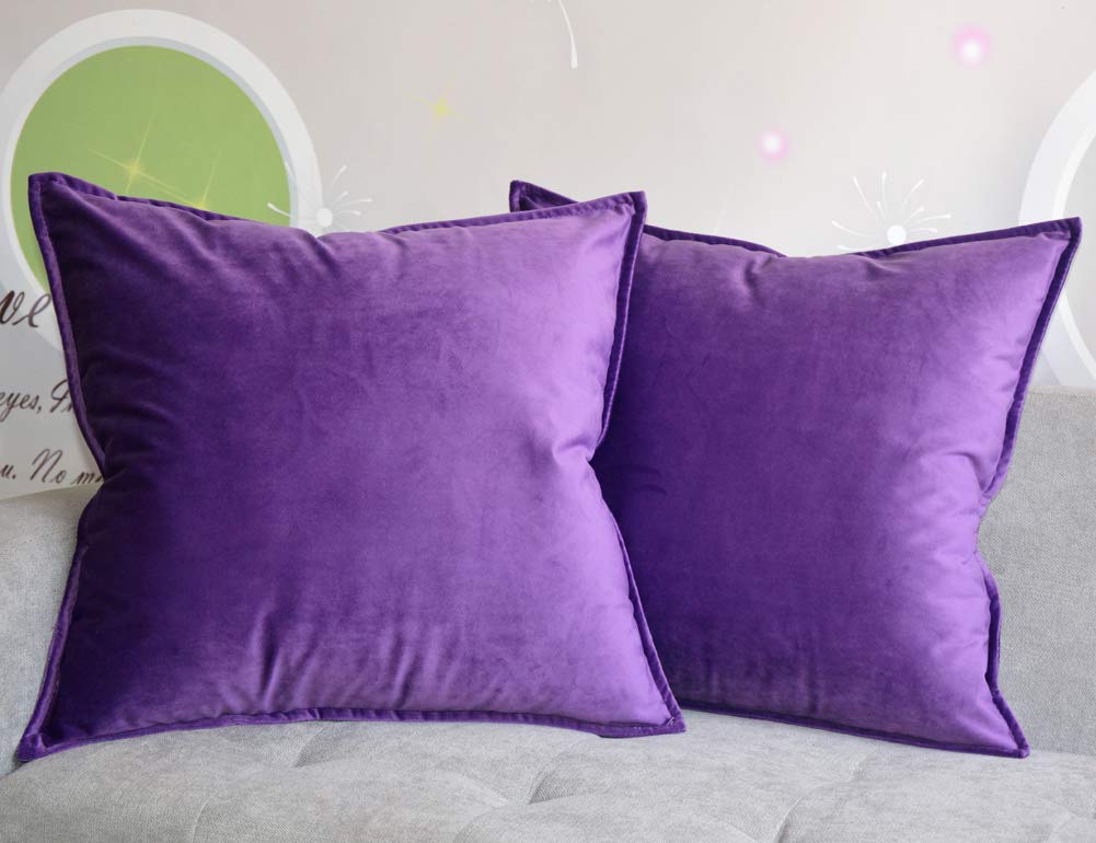 Lutanky Velvet Cushion Covers (Pack of 2) Decorative Square Throw Pillow Case Soft Flanges Cushion Cover for Sofa Bedroom Photography Prop Violet 45cm x 45cm