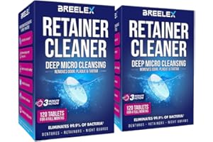 Breelex Denture & Retainer Cleaner Tablets for Aligner, Mouth & Night Guard, FSA HSA Approved, 2 Packs (240 Tablets), 8-Month Supply - Oral Care Dental Cleanser Tablets for Mouth Guards