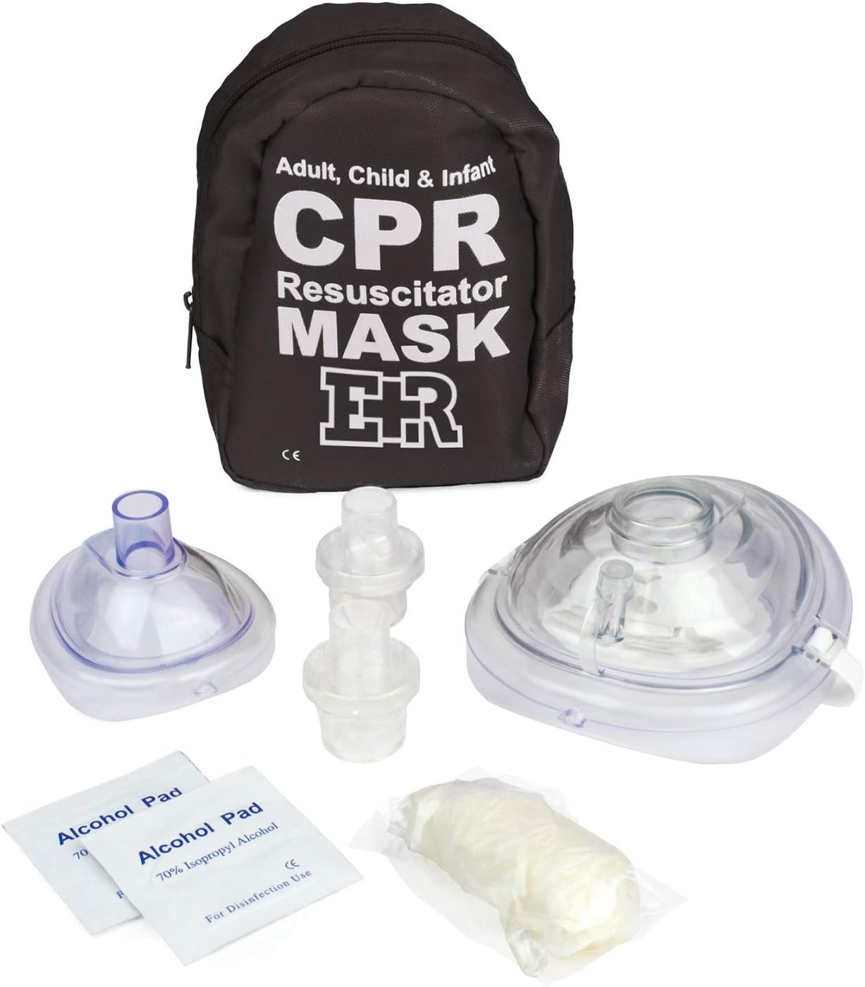 Ever Ready First Aid Adult and Infant CPR Mask Combo Kit with 2 Valves with Pair of Nitrile Gloves & 2 Alcohol Prep Pads - Tactical Black: Health & Personal Care