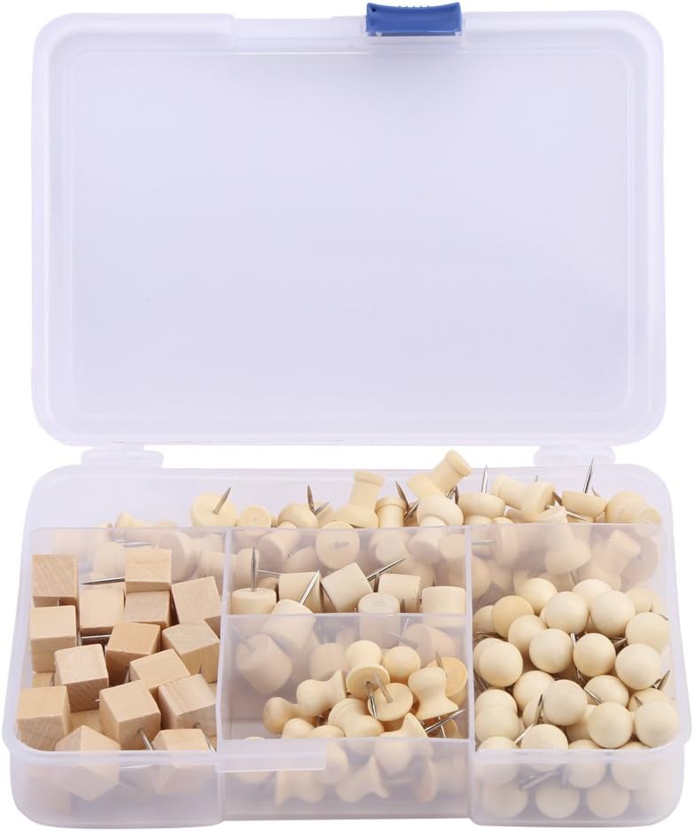 180pcs Wood Push Pins Holder 1cm /0.39in Nautral Wooden Pushpin Map Push Pins Thumb Tacks for Map Marking DIY Arts and Crafts Project Calendar Decorative Picture Hanging