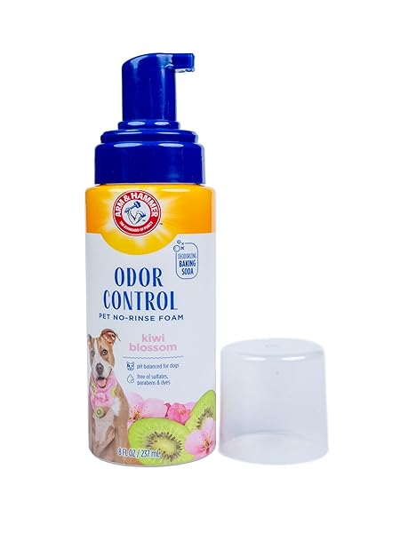 ARM & HAMMER FOR PETS ODOR CONTROL PET NO-RINSE FOAM WITH BAKING SODA, KIWI BLOSSOM SCENT, 8OZ; BEST ODOR ELIMINATING FOAM FOR DOGS AND PUPPIES; ARM AND HAMMER BAKING SODA WATERLESS DOG DEODORIZER