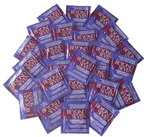 Beyond Seven by Okamoto Ribbed/Studded Ultra Thin Sheerlon Lubricated Latex Condoms with Pocket/Travel Case-24 Count (Silver Case)