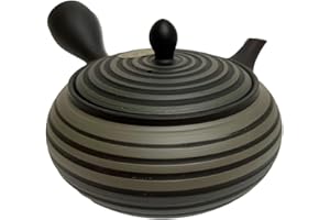 Japanese Kyusu tokoname Clay Teapot 9.8 fl.oz. Two-tone Embossed Line Pattern Horyu from Japan (247j539)