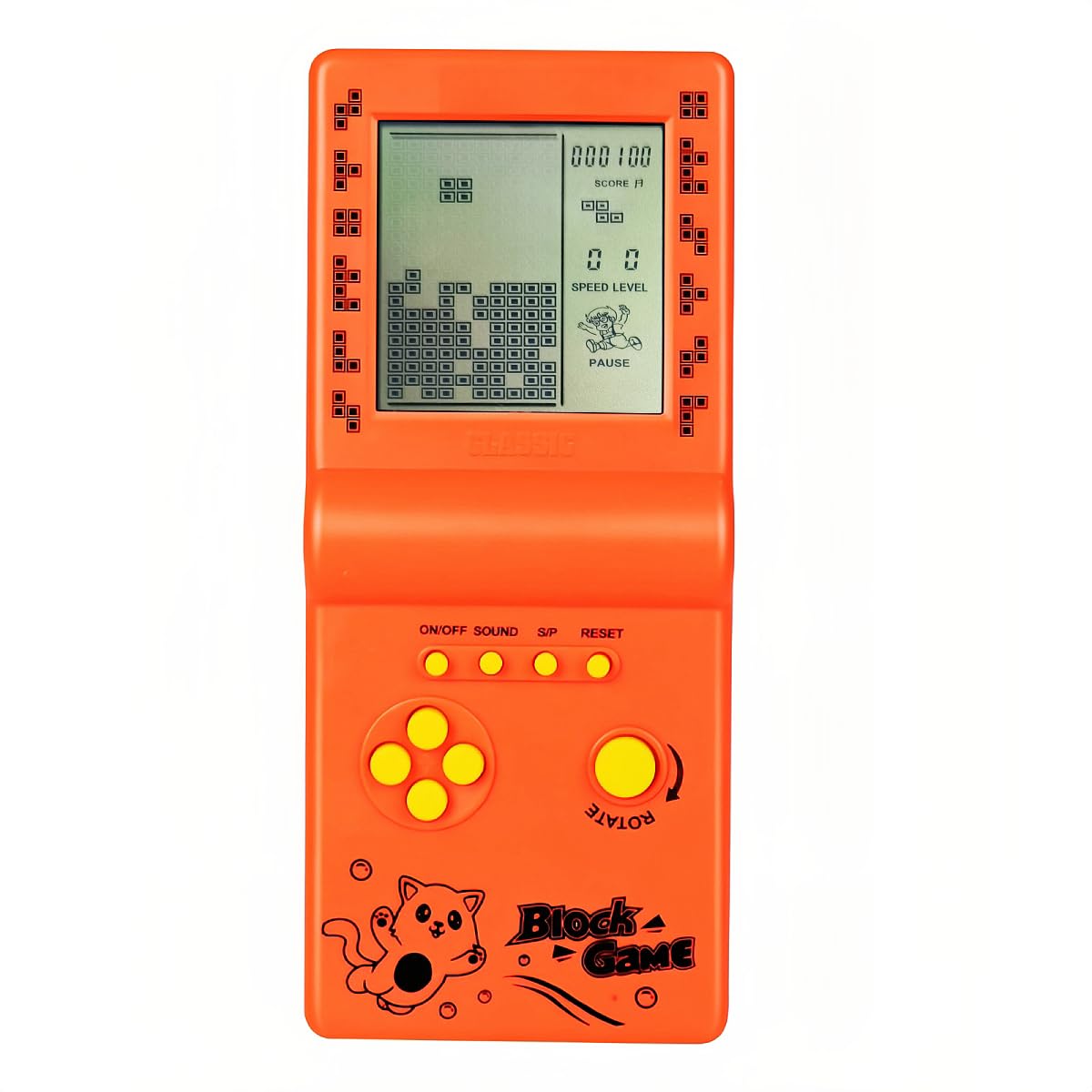 TAQY Retro Classic Block Game Console Multiple games Adjustable level/speed Handheld Porable console Brick game/racing/tank battle Puzzle game Electronic toys Children/friends (Orange)
