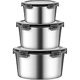 MAXCOOK 316L Stainless Steel Food Storage Containers with Lids, 20oz 34oz 71oz Airtight Metal Meal Prep Containers,Bento Lunch Box for Kitchen, Picnic & Camping（600 ml / 1000 ml / 2100 ml）
