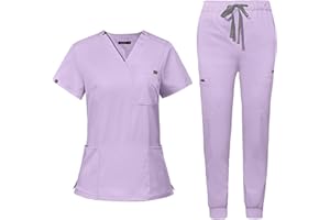 niaahinn Women's Scrub Top with Classic V-Neck & Yoga Jogger Pants Medical Nursing Uniform Set