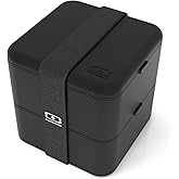 monbento - Large Bento Lunch Box MB Square Onyx with 2 Compartments - 57 oz - Leakproof Lunch Box for Work/Picnic/Meal Prep - BPA Free - Microwave & Dishwasher Safe - Black