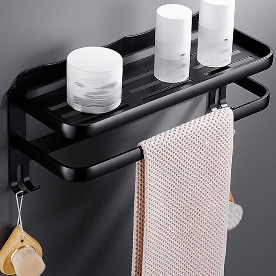 JQXB Chrome Wall Mounted Bathroom Shelf with Multi Towel Rail and 2