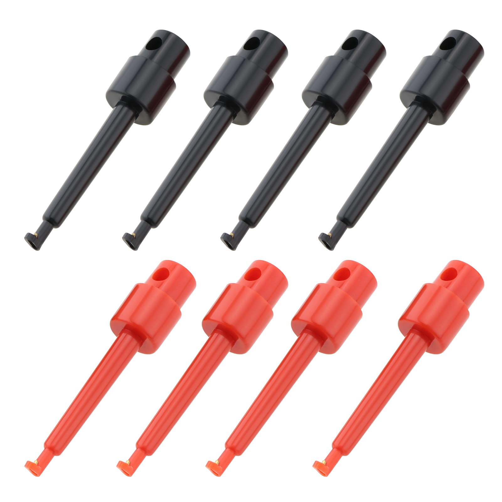 eMagTech 8PCS Plastic Fly Hook Hackle Pliers Fishing Lures or Hooks Display Long Tip Hackle Pliers Fishing Gear Accessories for Fly Fishing Nymph Flies (4PCS Black & 4PCS Red)
