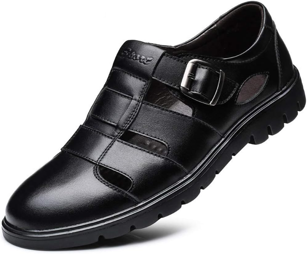 CMM Men's Closed-Toe Leather Strap Business Sandal Cool Beach Sandals Plus Size 12 12.5