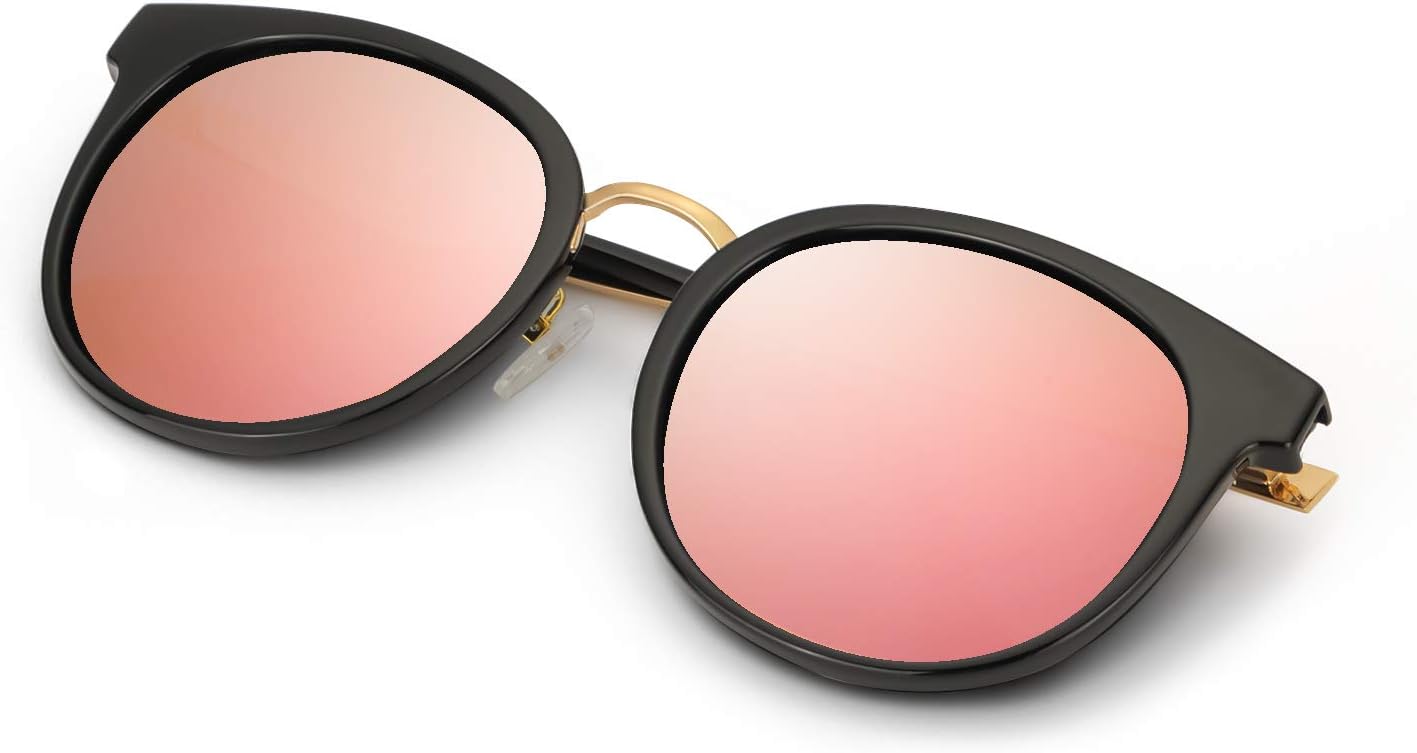 LVIOE Cat Eye Sunglasses for Women, Polarized Mirrored Lens with UV Protection, Trendy Cateye Lightweight Frame Sun Glasses