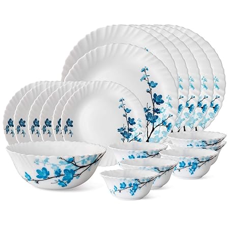 Larah By Borosil Mimosa Opalware Dinner Set, 19-Pieces, White