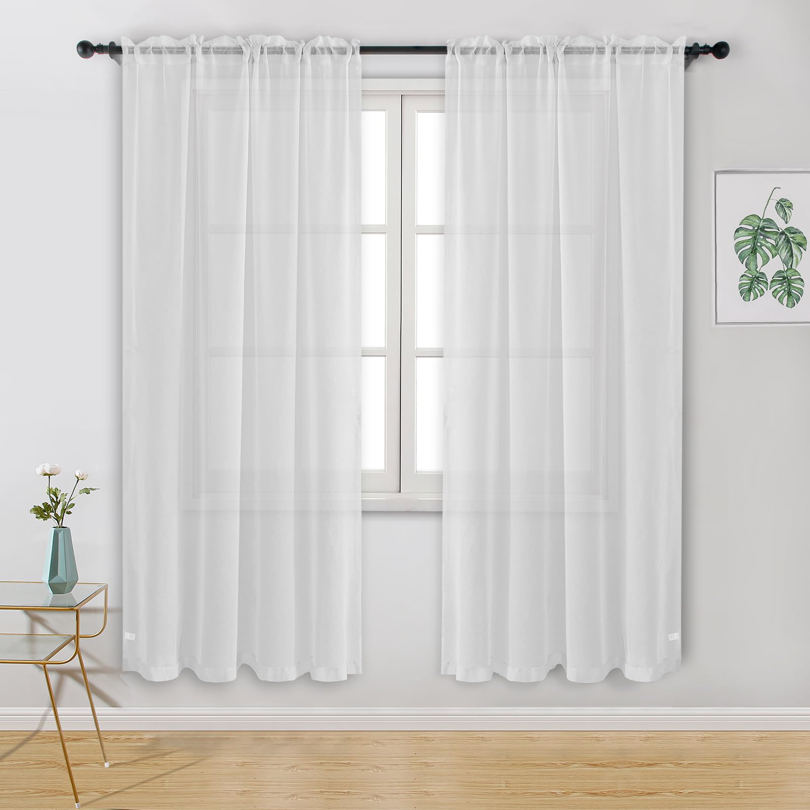 Hiasan Christmas Voile Curtain White Curtains for Living Room Net Curtains for Window Sheer Curtains With Tiebacks 55 X 63 Inch 2 Panels Rod Pocket Top
