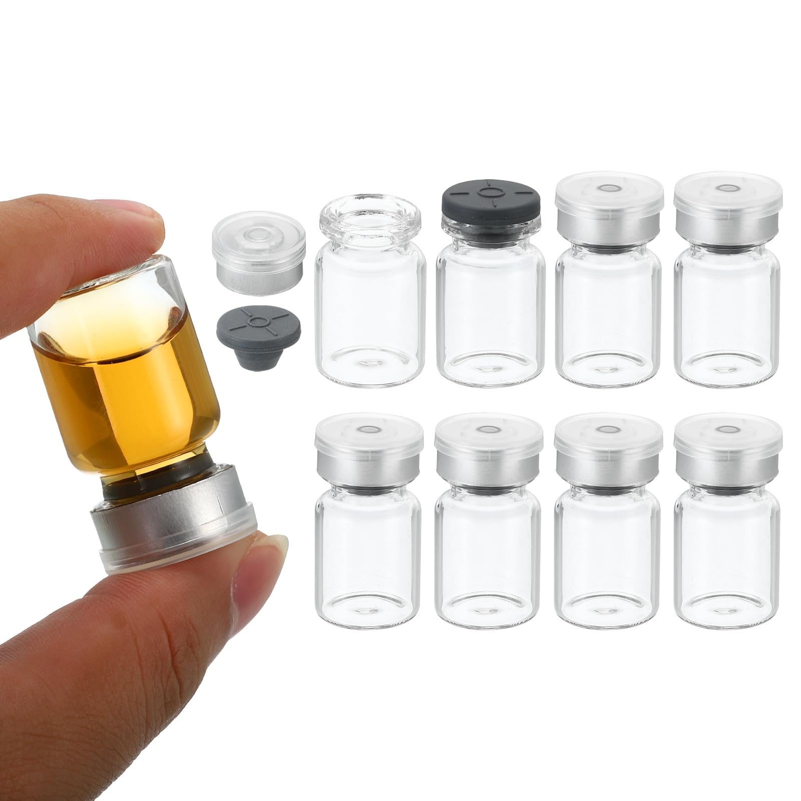 Photo 1 of PATIKIL 5ml Sample Vials, 8 Pack Lab Empty Vials with Butyl Rubber Stopper and Crimp Top Caps Borosilicate Glass Vial, Transparent