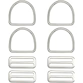 Hamineler 4Pcs 2 Inch Stainless Steel Slide Buckle Adjuster Sliders, 4Pcs 2 Inch Stainless Steel Welded D Rings, Adjustable Metal Webbing Strap Buckle Fasteners