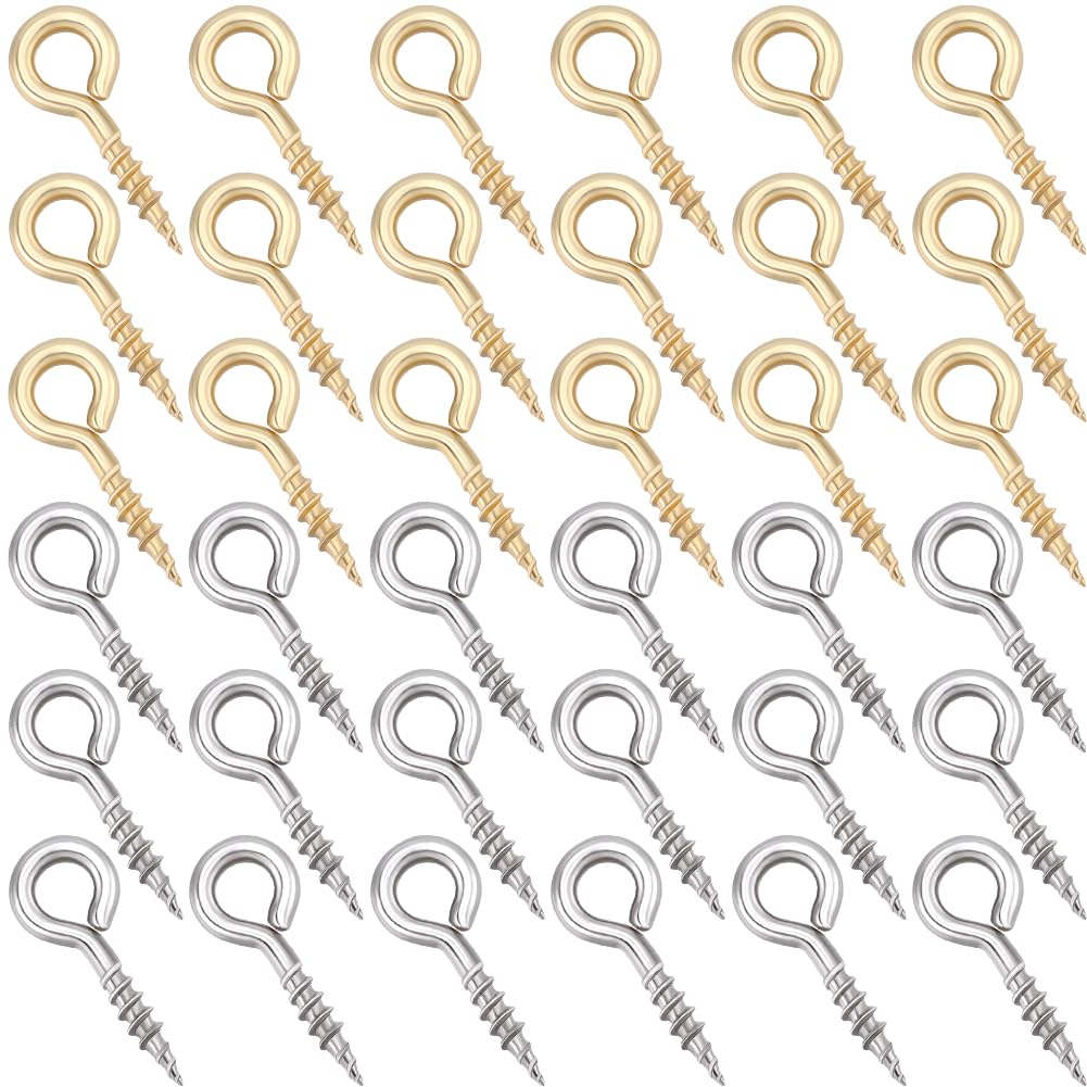 Beebeecraft 1 Box 400Pcs Small Screw Eye Pins 304 Stainless Steel 10mm Eyelets Threaded Clasps Hooks for Half Drilled Beads Jewelry Making DIY (Gold, Silver)