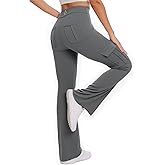 Gefyvcf Women's Straight Leggings with Pocket No Front Seam Yoga Gym Cargo Pant High Waisted Tummy Control Soft Bootcut Pants