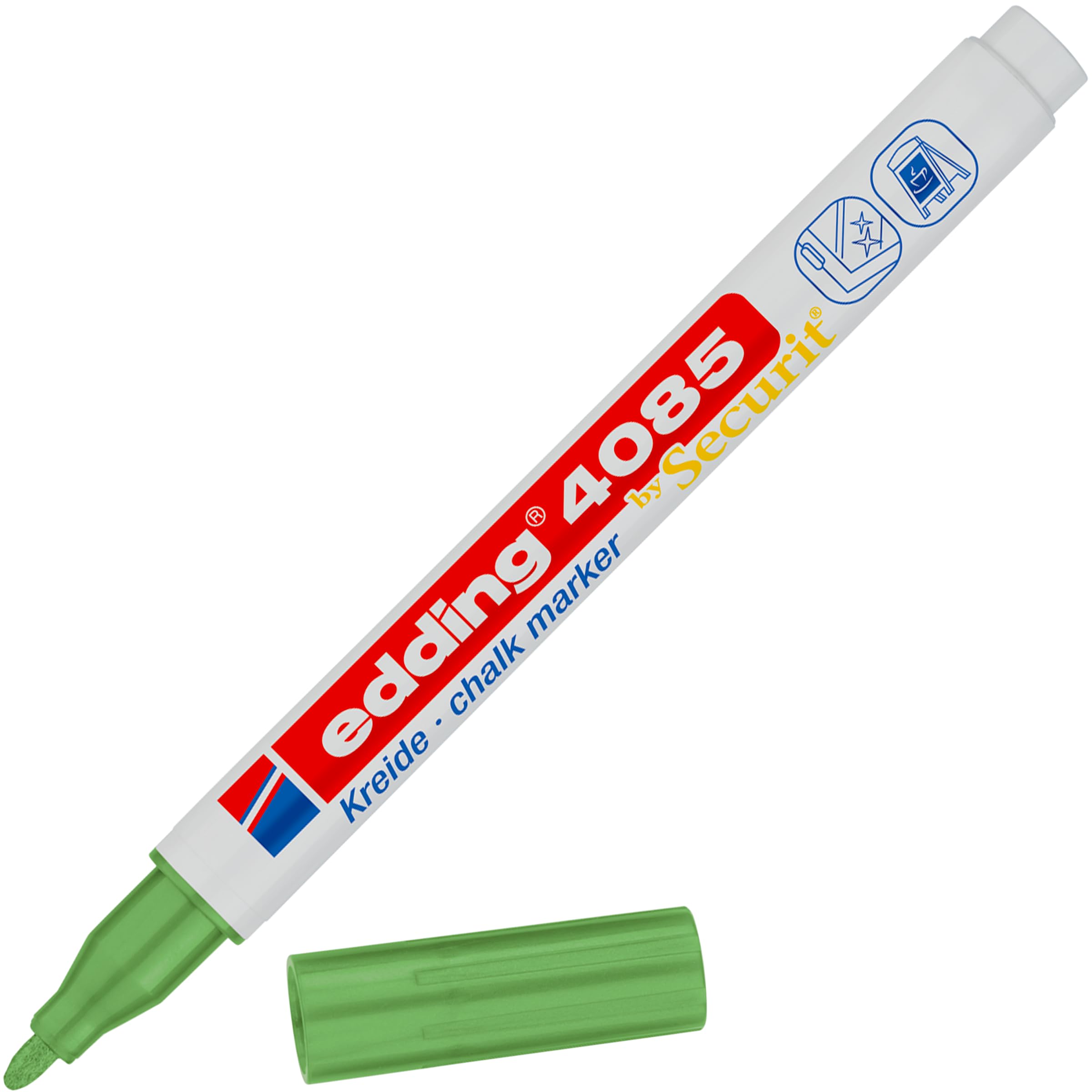 edding 4085 chalk marker - green-metallic - 1 chalk pen - round nib 1-2 mm - fine-nib wet wipe pen for chalkboards, windows, glass, mirrors - liquid chalk marker pens for opaque coverage