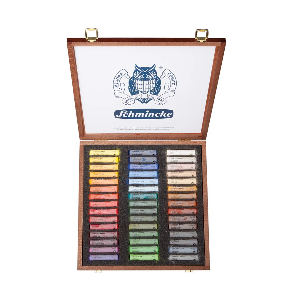 Schmincke - Pastel, 45 colours, multi-purpose, 77 245 097, wooden box with 45 pastel pencils, handmade pastels, brilliant, velvety matt, highly lightfast shades