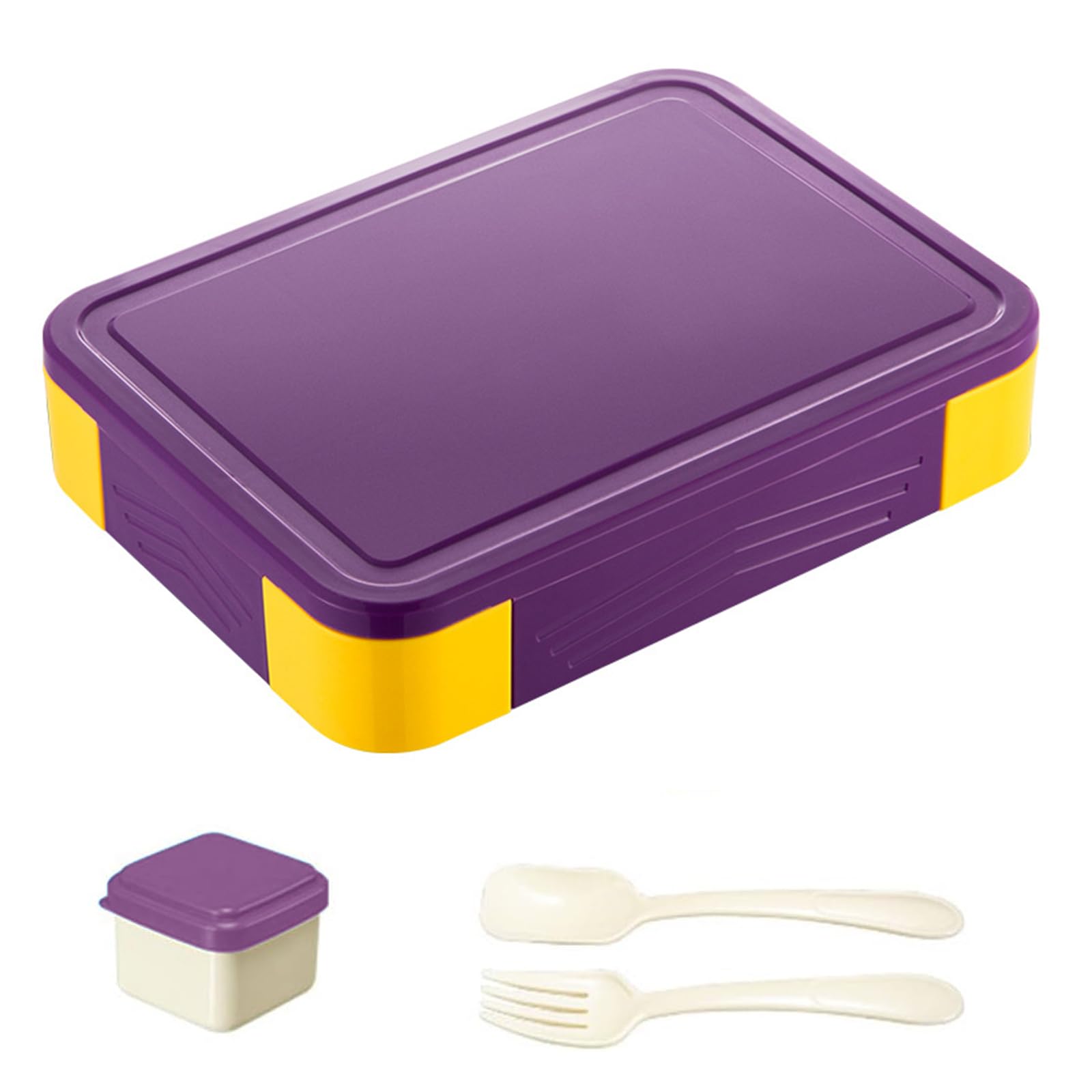 Luoqun88 Bento Lunch Box - 1330ml, 6 Compartments, Leak-Proof, Microwave & Dishwasher Safe, Bento Box Ideal for Kids & Adults (Purple-Yellow)