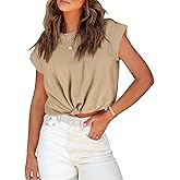 PHUMEEX Womens Tie Knot Front Cropped T-Shirt Summer Casual Crew Neck Rolled Short Sleeve Crop Tops Tees