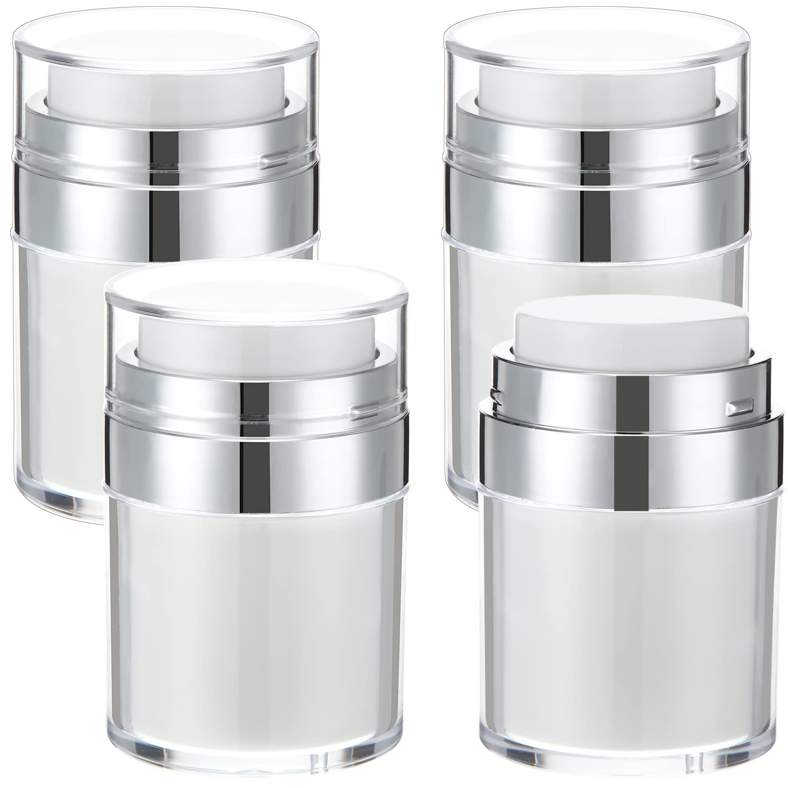 Photo 1 of 4 Pack Empty Airless Pump Jar Acrylic Airless Cosmetic Container Portable Refillable Travel Size Cream Vacuum Bottle Lotion Jar with Pump Lid for Skincare Cream, White(3.5 oz)