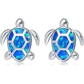 Sea Turtle Earrings,Sterling Silver Hawaiian Beach Themed Stud Earrings Turtle Dangle Blue Opal Ocean Jewelry Gifts for Women Girlfriend