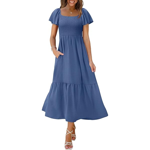 Amazon.com: OFEEFAN Casual Dress Womens Maxi Dresses Tiered Dress Long  Summer Dress Navy Blue XL : Clothing, Shoes & Jewelry