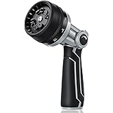 RAINPOINT Full-Metal Garden Hose Nozzle, Heavy Duty Water Hose Nozzle Sprayer With 10 Adjustable Patterns &amp; High Flow,Thumb Control For Flow Adjustment, Ideal For Watering, Washing, Cleaning,Black