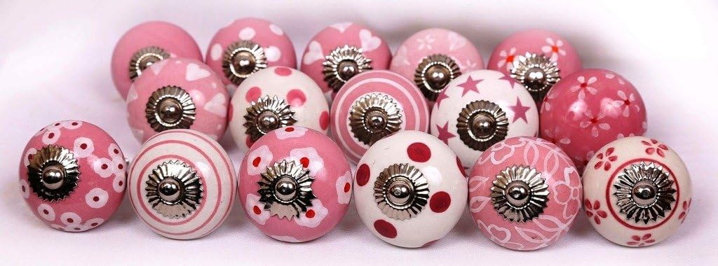 Zoya - Ceramic KNOBS 10 Knobs Pink & White Hand Painted Ceramic Knobs Cabinet Drawer Pull