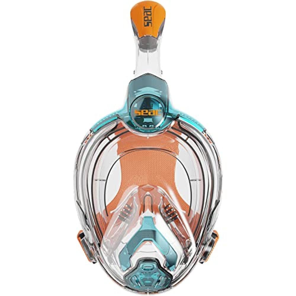 Seac Libera, New Generation Integrated Snorkeling Mask, Hypoallergenic Silicone, Quick Release, 4 Sizes, blue/orange, JUNIOR