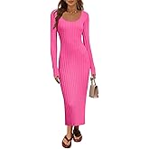 MEROKEETY Women's Fall Long Sleeve Sweater Dress Casual Ribbed Knit Slim Fit Bodycon Maxi Dresses