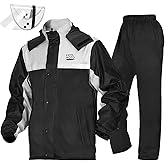 KEMIMOTO Rain Suit for Men, Motorcycle Rain Gear Waterproof Protective Rain Coat with Pants 2 Pieces Rainsuit Breathable Outdoor Fashion Black L