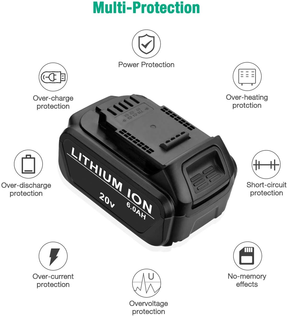 FirstPower 6.0Ah Replacement Battery DCB205 DCB204 - Compatible with All Dewalt 20V Cordless Power Tools DCB180 DCB200 DCB204-2 DCB205-2 DCB206 Dewalt DCD/DCF/DCG Series - Upgraded Li-ion 2 Pack - - 