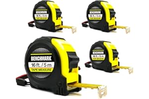 Benchmark HG Series 16 Foot Tape Measure - Measuring Tapes - Retractable, Autowind and Lock - 4 PACK - Bulk