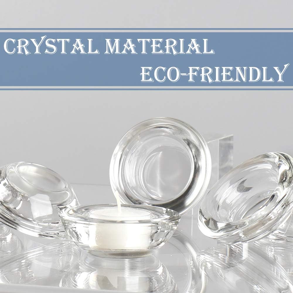 ELIVIA Clear Tealight Candle Holders - Set of 24, Round Chunky Glass Candle Holder, 3" Diameter - CH01: Kitchen & Dining