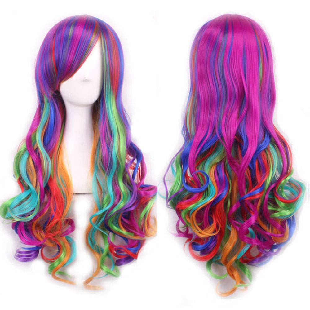 ColorfulPanda Long Curly Rainbow Wig multi coloured wig for Women Cosplay Party Costume Heat Resistant Synthetic Wigs โ image 1
