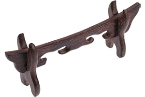 FUOYLOO Wooden Sword Display Stand with Ox Horn Ornament and Decorative Sword Holder for Household Use