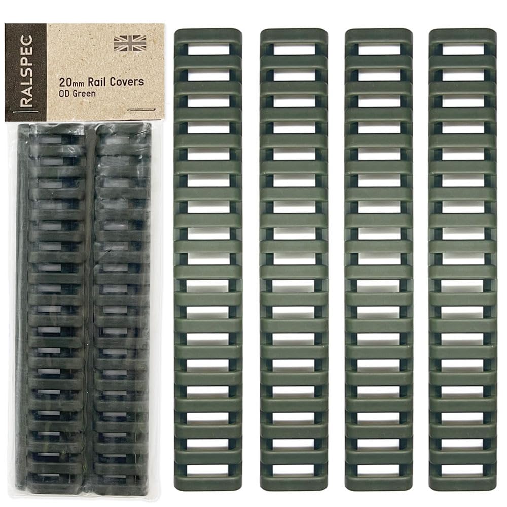 RALSPEC 4 x 20mm Weaver Picatinny Airsoft Gun Ladder Rail Covers Rifle Attachments Rubber Grip Cover Handguard Protector (OD Green)