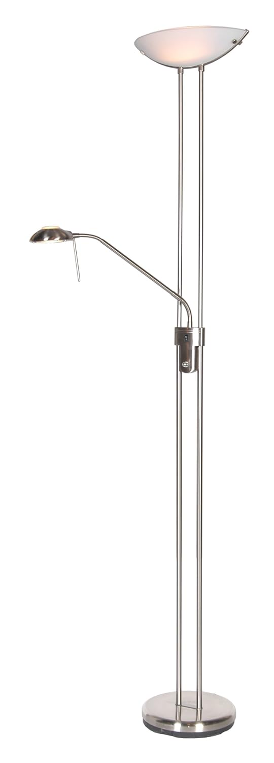 Twin Pole Silver Father & Son Floor Lamp with a Unique Oval Glass