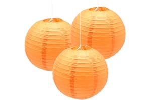 Hocansen 3pcs Paper Lanterns Decorative Round Chinese Paper Lanterns for Birthday Halloween Wedding Baby Bridal Shower Home Decor Party Decoration (12in/Orange)