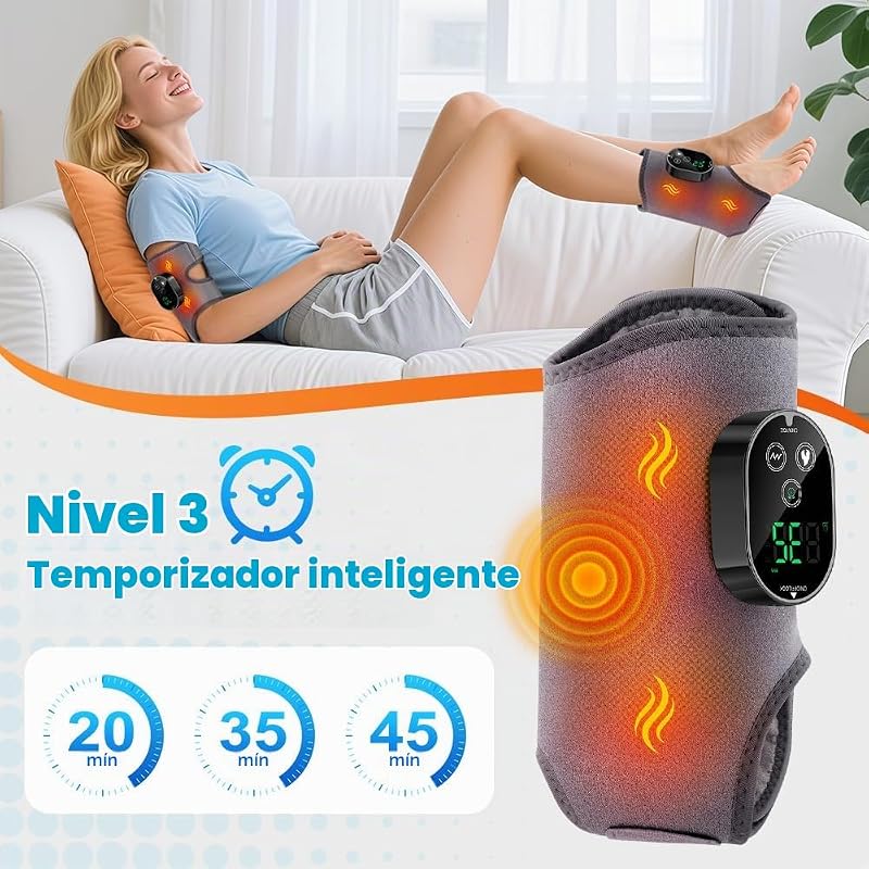 Masajeador de Pies Eléctrico 3 en 1 Inalámbrico, 3 Modos, 6 Niveles de Calor Ajustable, Temporizador de 3 Tiempos, Incluye Banda de Extensión, para Tobillo, Talón, Planta y Empeine