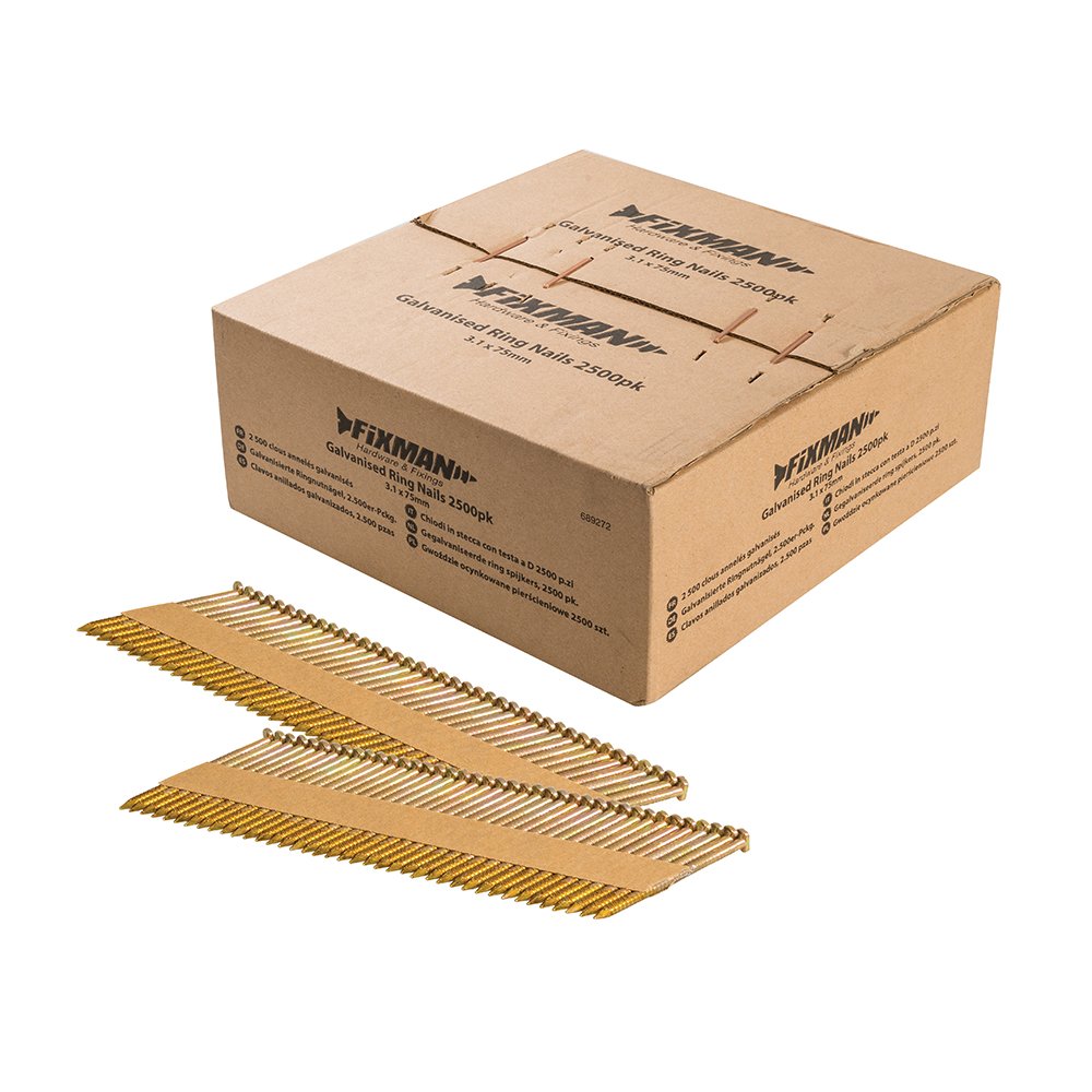 Fixman 689272 Galvanised Ring Nails 2500pk 3.1 x 75 mm