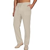 SEVEGO Mens Casual Linen Pants 30''/32''/34''/36'' Elastic Waist Drawstring Straight-Legs Summer Beach Loose Fit Trouser