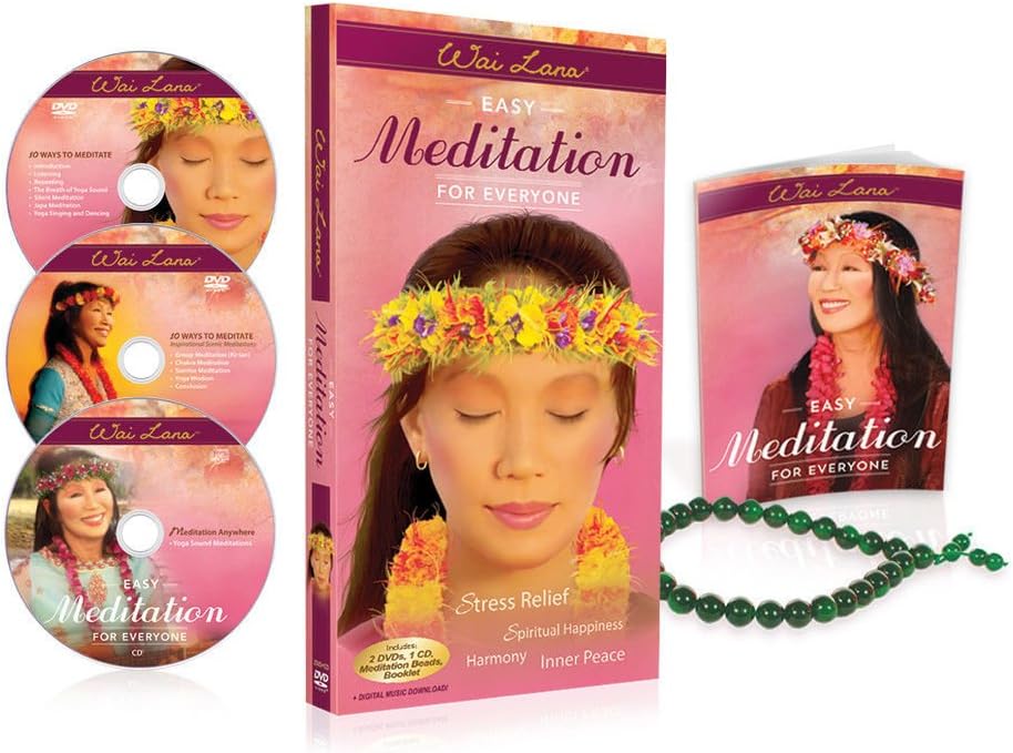 Wai Lana: Easy Meditation for Everyone Gift Set – 2 DVDs 1 CD and Japa Beads - 10 Easy-to-Follow Methods of Yoga Sound Meditation
