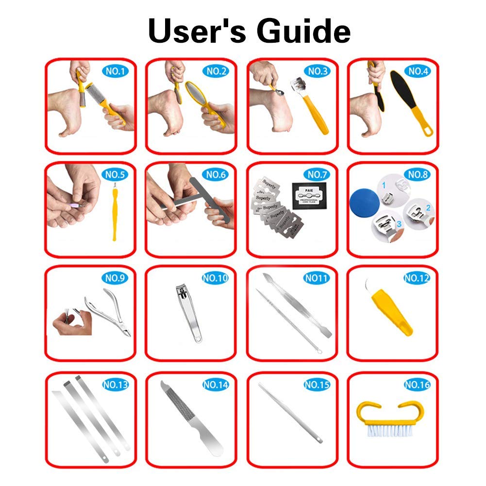 Pedicure Kit Professional Tools 22 in 1, MOLYHUA Foot Care Pedicure Set Stainless Steel Foot Rasp Foot Dead Skin Remover Pedicure Kit professional products for Men/Women : Beauty