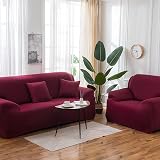 Teynewer 1-Piece Fit Stretch Sofa Cover 4 Seater Wine Red Elastic view 6