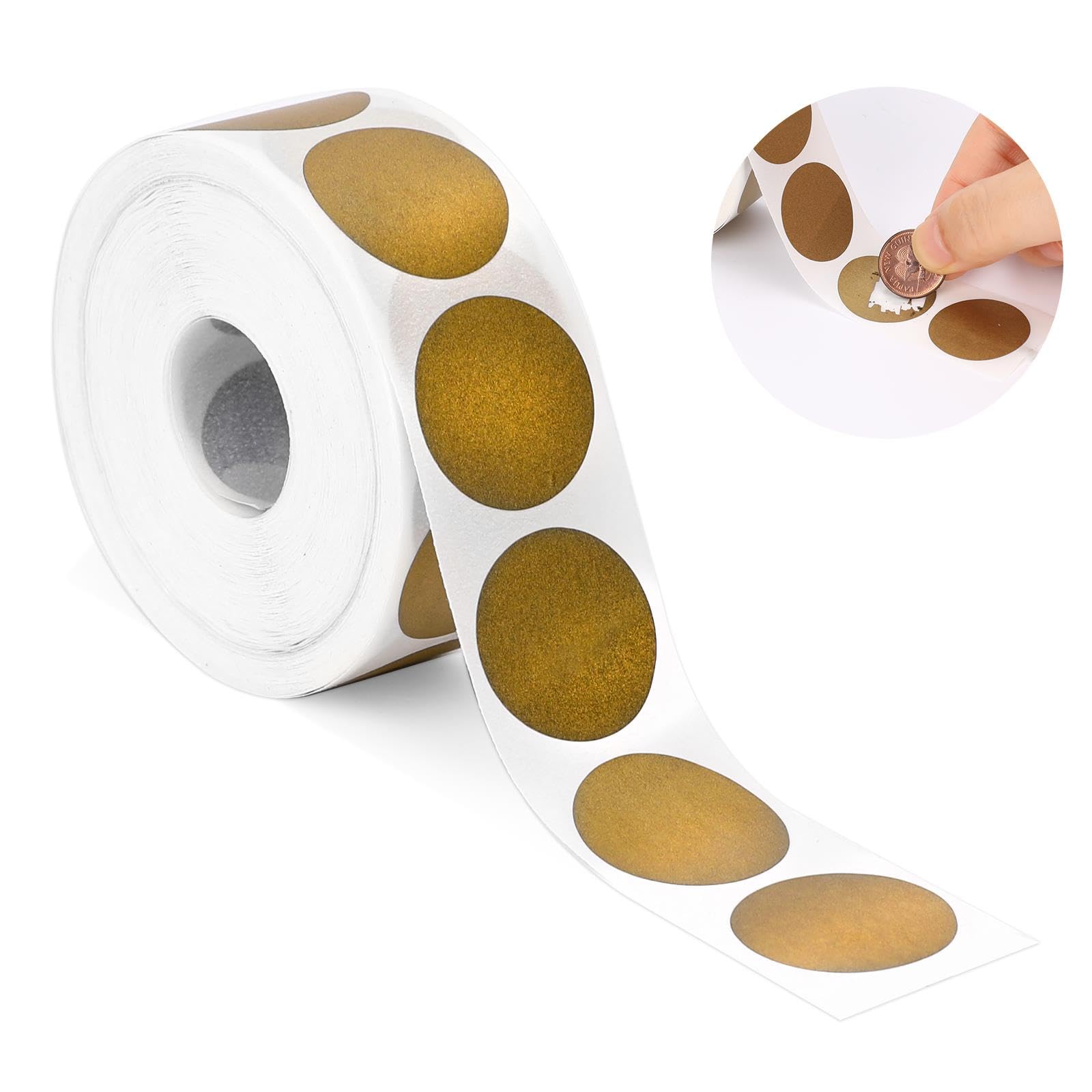 1000 Pcs Gold Round Scratch Off Stickers, 1 Inch Custom Stickers for DIY, Scratch Cards, Tickets